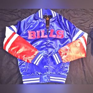 Buffalo Bills NFL Custom Satin varsity bomber men's med jacket coat snap NWT